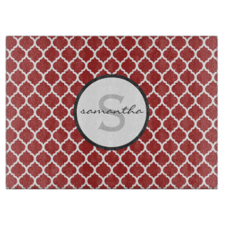 Planche À Découper Monogramme rouge de Quatrefoil