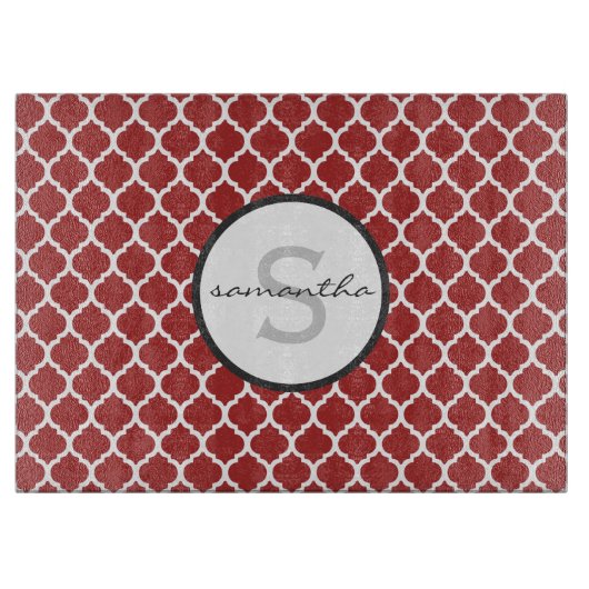 Planche À Découper Monogramme rouge de Quatrefoil (Devant)