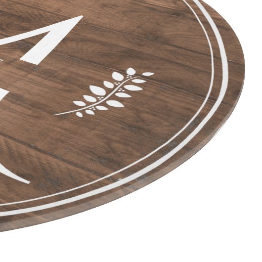 Planche À Découper Monogramme rustique et élégant Faux Bois rond (Coin)