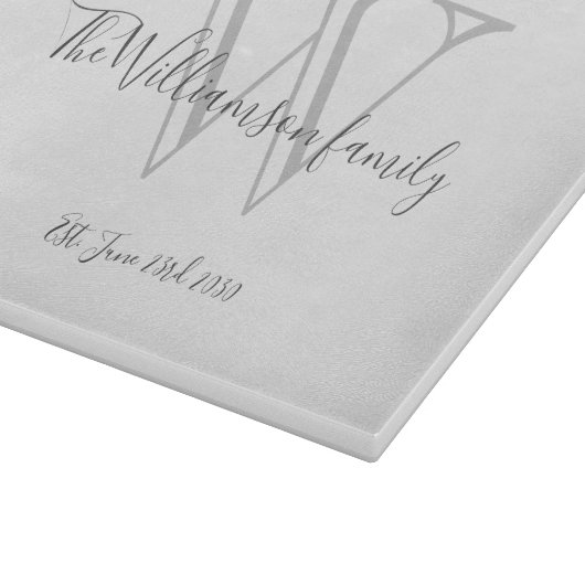 Planche À Découper Monogramme rustique + Nom de famille Date Cool Sty (Coin)