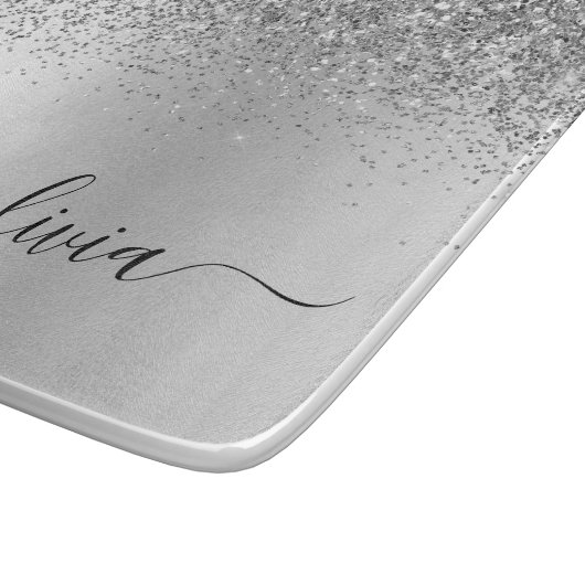 Planche À Découper Monogramme Script Parties scintillant argent Nom d (Coin)