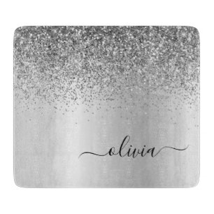Planche À Découper Monogramme Script Parties scintillant argent Nom d