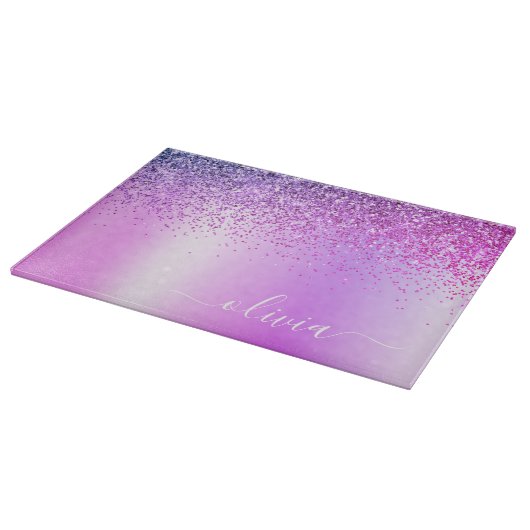 Planche À Découper Monogramme Script Purple Parties scintillant Nom d (Coin)