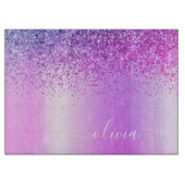 Planche À Découper Monogramme Script Purple Parties scintillant Nom d (Devant)