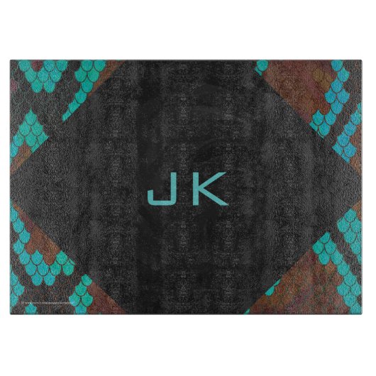 Planche À Découper Monogramme serpent impression Brown et Turquoise (Devant)