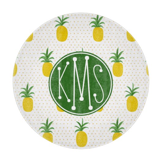 Planche À Découper Monogramme tropical d'or des ananas | (Devant)