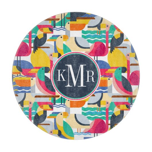 Planche À Découper Monogramme tropical géométrique des oiseaux | (Devant)