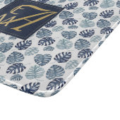 Planche À Découper Monogramme Tropical Palm Navy Blue Gold Mariage (Coin)