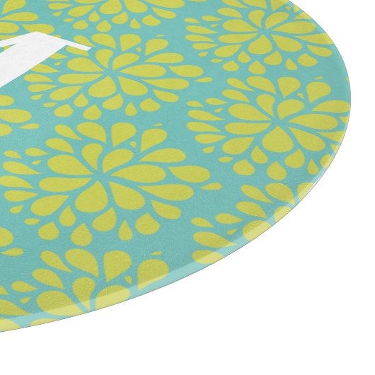 Planche À Découper Monogramme Turquoise Abstrait Floral moderne (Coin)