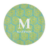 Planche À Découper Monogramme Turquoise Abstrait Floral moderne (Devant)