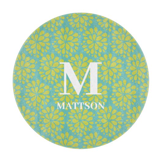 Planche À Découper Monogramme Turquoise Abstrait Floral moderne (Devant)