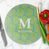 Planche À Découper Monogramme Turquoise Abstrait Floral moderne