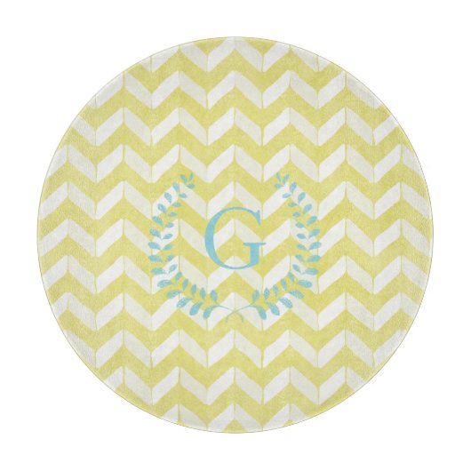 Planche À Découper Monogramme turquoise jaune en pastel chic de (Devant)