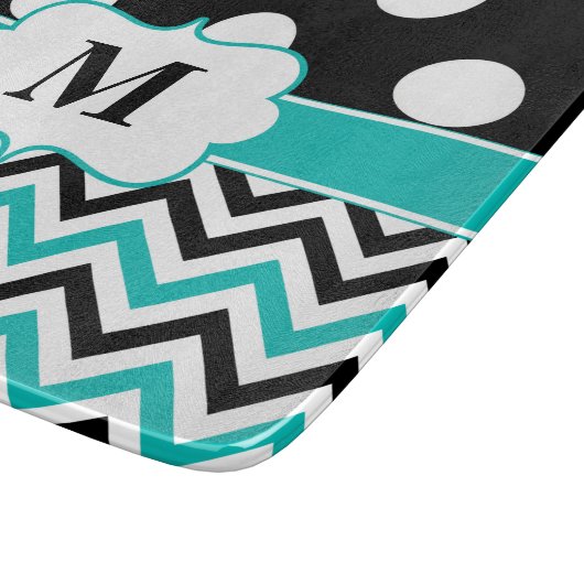 Planche À Découper Monogramme turquoise noir de Chevron de pois (Coin)