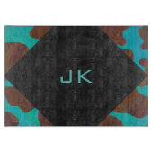 Planche À Découper Monogramme Vache Impression Brown et Turquoise (Devant)