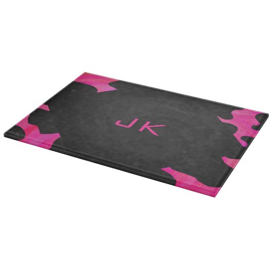 Planche À Découper Monogramme vache rose chaud et noir (Coin)