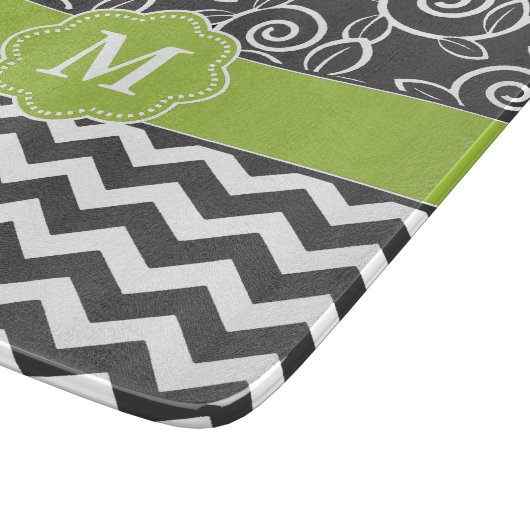 Planche À Découper Monogramme vert gris de Chevron (Coin)
