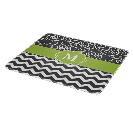 Planche À Découper Monogramme vert gris de Chevron (Coin)