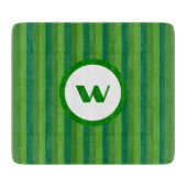 Planche À Découper Monogramme vert rustique et rayures (Devant)