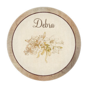Planche À Découper Monogramme Vintage Fleurs roses et jaunes