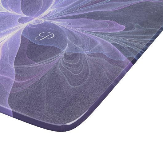 Planche À Découper Monogramme violet Abstrait fractal moderne (Coin)
