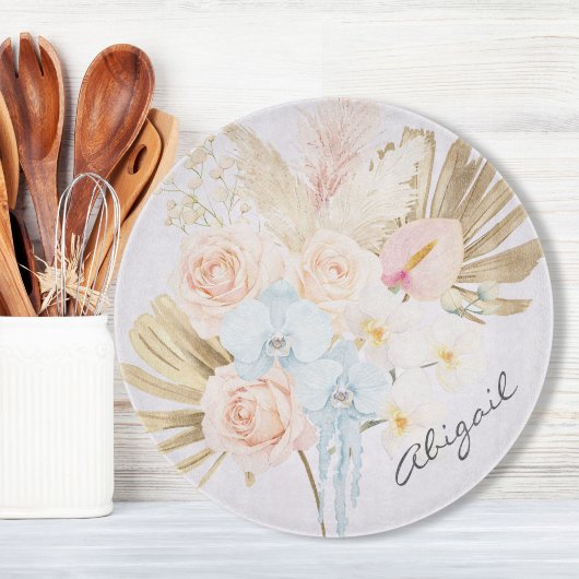 Planche À Découper Monogrammed Pretty Tropical Flower Bouquet Floral