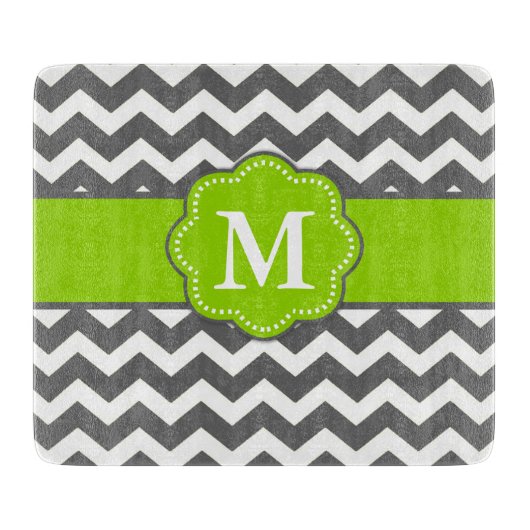 Planche À Découper Monoxgramme gris vert Chevron (Devant)