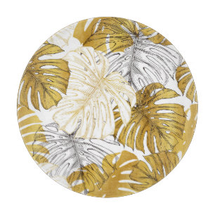 Planche À Découper Monstera Feuilles : Blanc doré