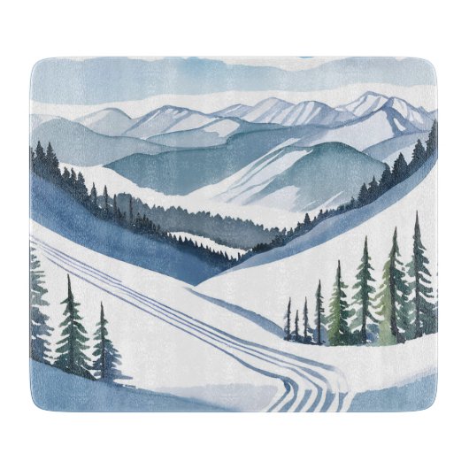 Planche À Découper Montagne de ski aquarelle (Devant)