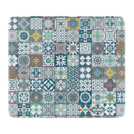 Planche À Découper Moroccan tile-orange et light turquoise (Devant)