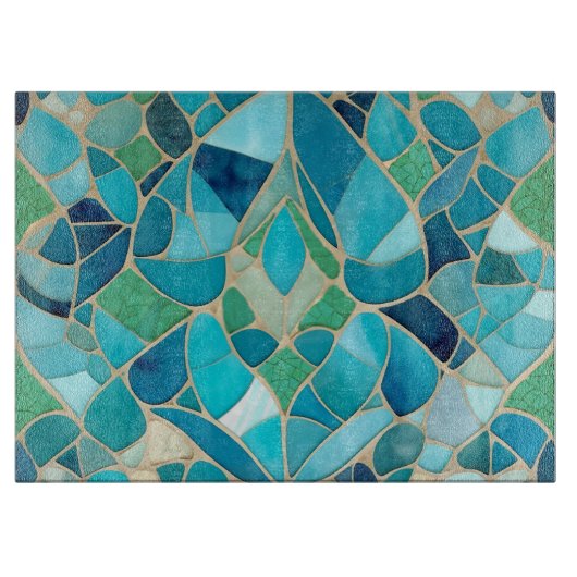 Planche À Découper Mosaïque Abstraite turquoise de style Art déco (Devant)