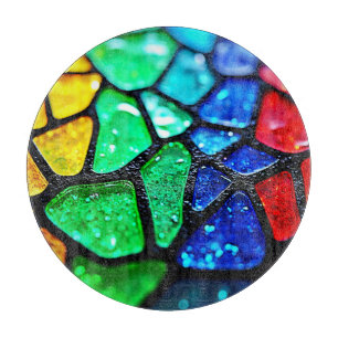 Planche À Découper Mosaïque d'art en verre arc-en-ciel brillant