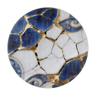 Planche À Découper Mosaïque en porcelaine bleu blanc or Kintsugi
