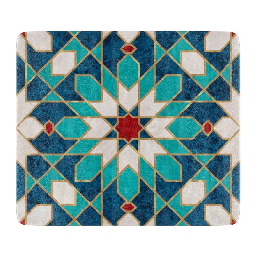 Planche À Découper Mosaïque marocaine de marbre blanc Turquoise bleu  (Devant)
