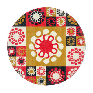 Planche À Découper Mosaïque Rouge Or Asiatique, Style Ethnique.