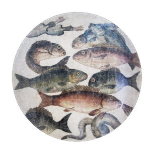 PLANCHE À DÉCOUPER MOSAÏQUES ROMAINES ANTIQUES, POISSONS, ESPACE DE V
