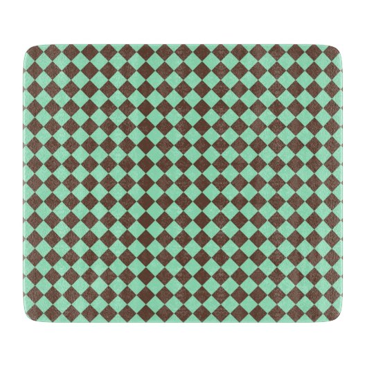 Planche À Découper Motif à carreaux diamant vert marron (Devant)