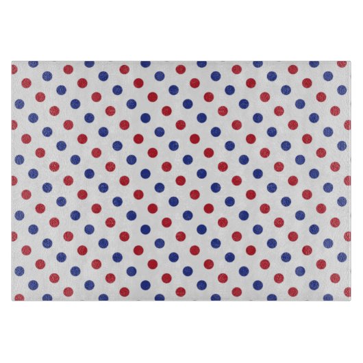 Planche À Découper Motif à points polka rouge, blanc et bleu (Devant)
