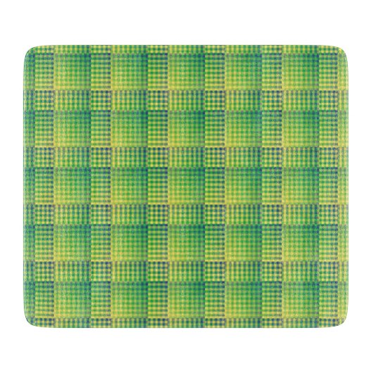 Planche À Découper Motif Abstrait à Damier Vert Bleu (Devant)