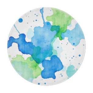 Planche À Découper Motif Abstrait Aquarelle Bleu Vert