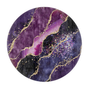 Planche À Découper Motif agate pailleté violet, rose et or