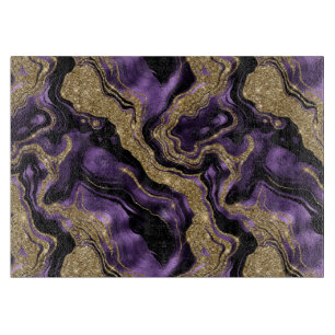 Planche À Découper Motif agate scintillant or et violet élégant