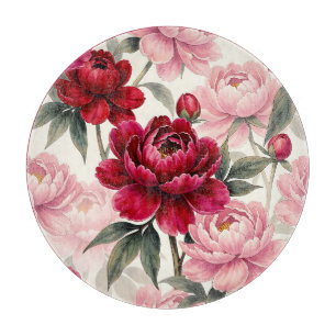 Planche À Découper Motif aquarelle floral de pivoine rouge foncé et r