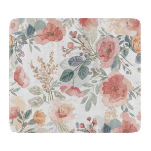 Planche À Découper Motif aquarelle floral jardin corail rose