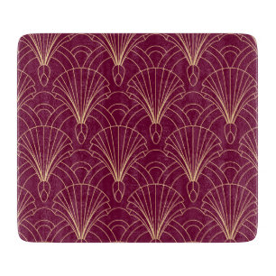 Planche À Découper Motif Art Déco avec éventails géométriques dorés