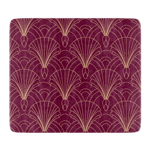 Planche À Découper Motif Art Déco avec éventails géométriques dorés (Devant)