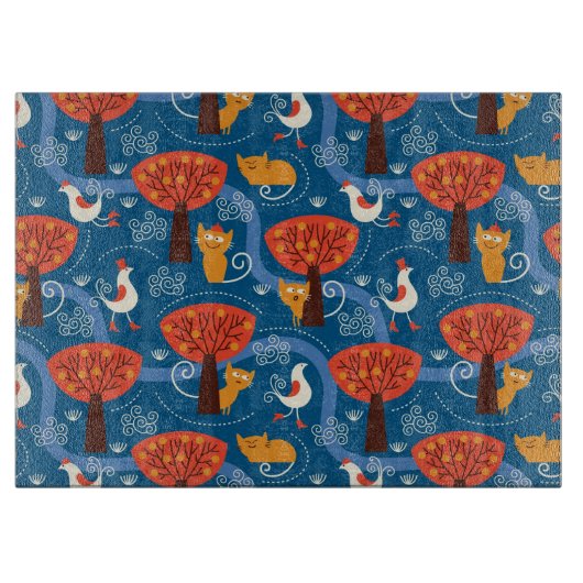 Planche À Découper motif avec les chats et les oiseaux mignons (Devant)