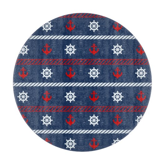 Planche À Découper Motif blanc et bleu rouge d'océan (Devant)