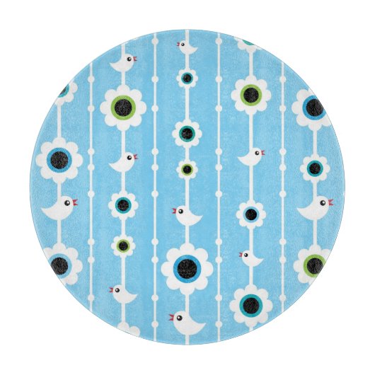 Planche À Découper motif bleu d'oiseau et de fleurs (Devant)