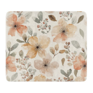 Planche À Découper Motif botanique aquarelle floral pêche beige